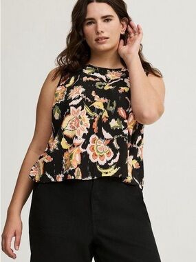 Torrid Bella Jaco Deep Black Floral Ikat Challis Sleeveless Blouse Women's 1 NWT